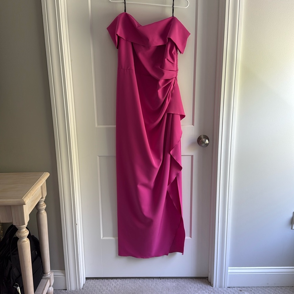 Vince Camuto Strapless Fuchsia Ruffled Gown